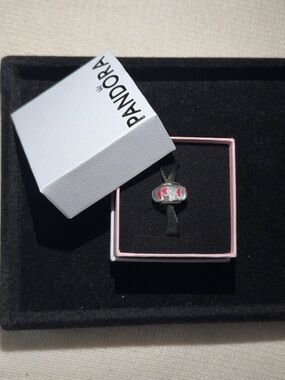 Pandora Silver Charm with Pink Heart Accents
